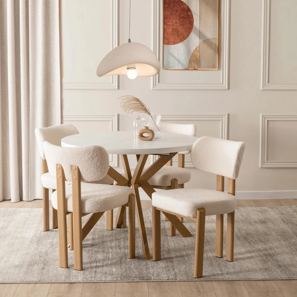 Fotelis Mebel Elite Išskleidžiamas apvalus stalas, 100–250 cm, baltas ir ąžuolo spalvos