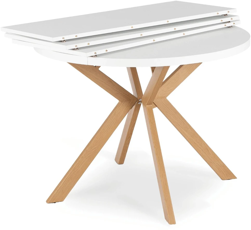 Fotelis Mebel Elite Išskleidžiamas apvalus stalas, 100–250 cm, baltas ir ąžuolo spalvos