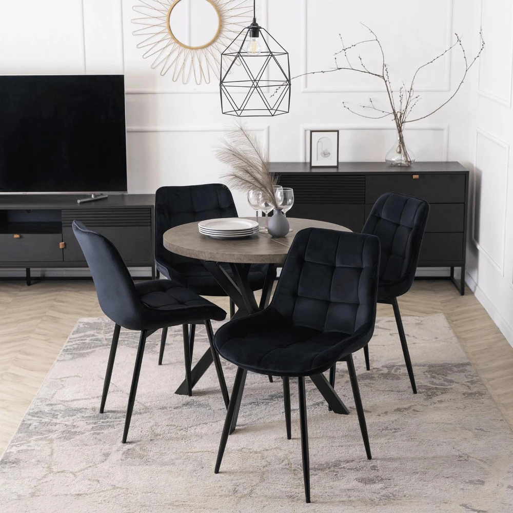 Mebel Elite Išskleidžiamas apvalus stalas, 80–160 cm, betono ir juodos spalvos