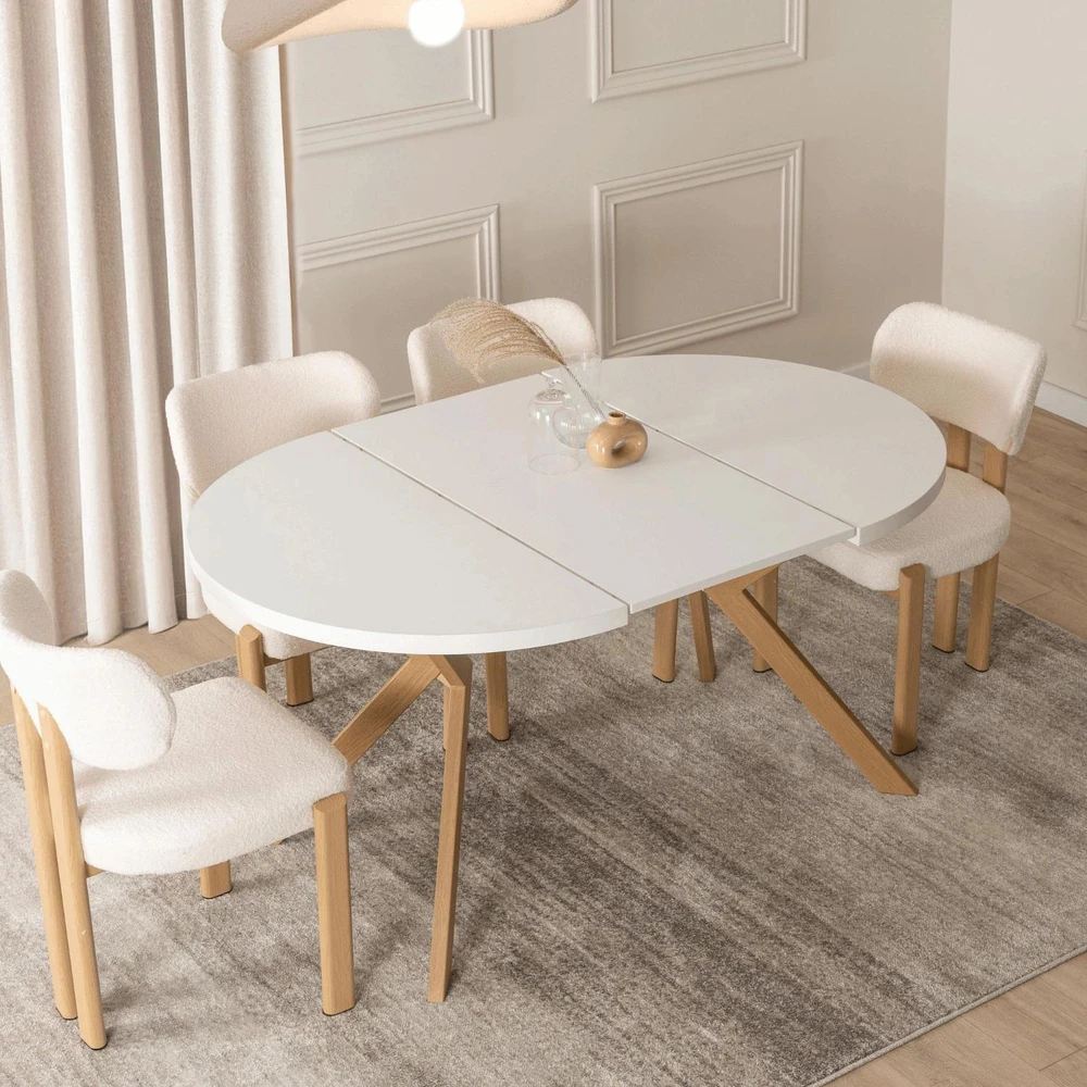 Fotelis Mebel Elite Išskleidžiamas apvalus stalas, 100–250 cm, baltas ir ąžuolo spalvos