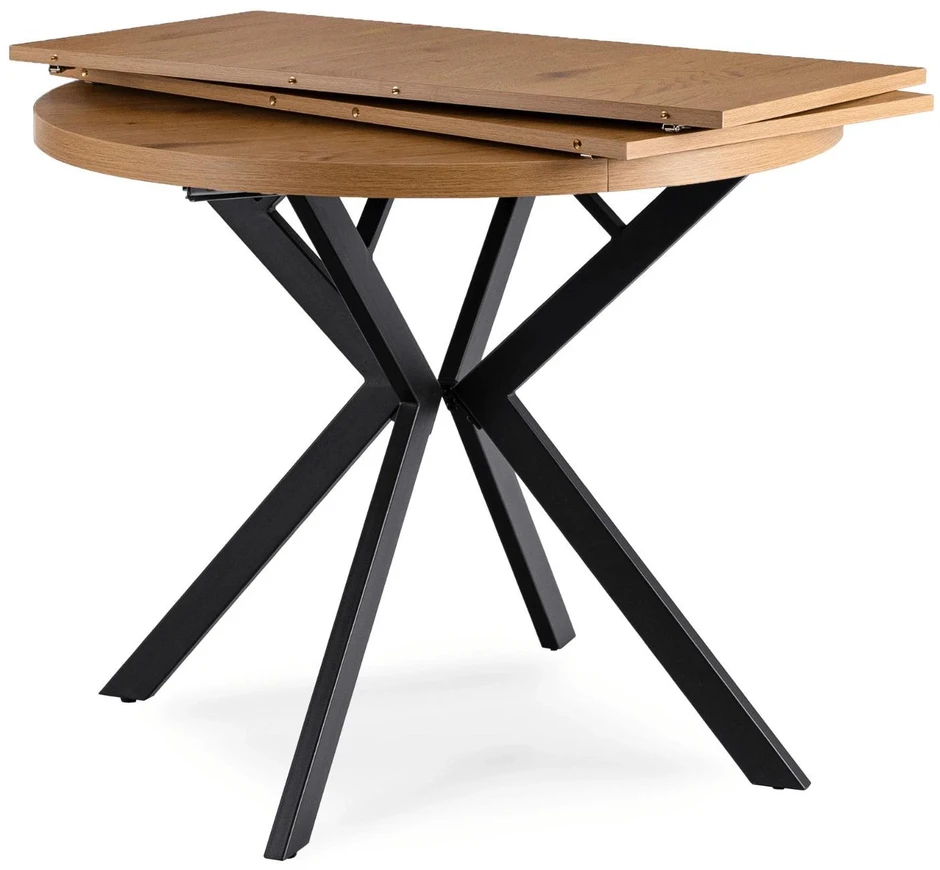 Mebel Elite Išskleidžiamas apvalus stalas, 80–160 cm, auksinio ąžuolo ir juodos spalvos