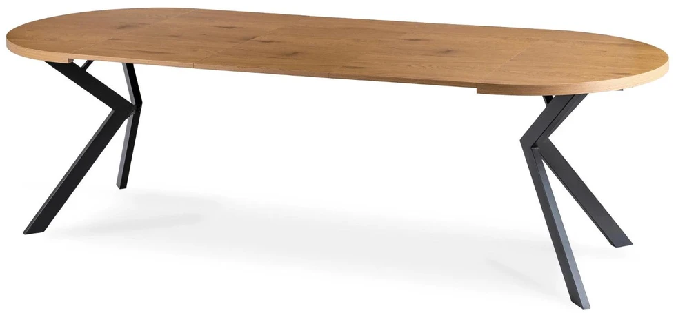 Mebel Elite Išskleidžiamas apvalus stalas, 100–250 cm, aukso ąžuolo ir juodos spalvos