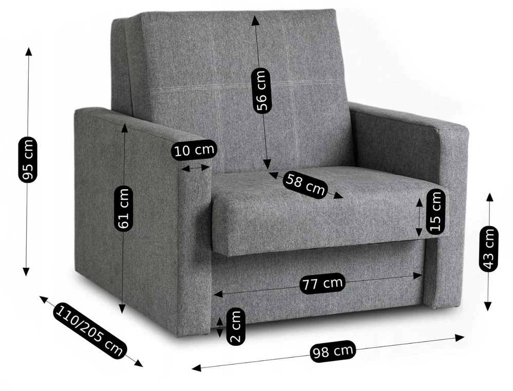 Mebel Elite Išskleidžiamas fotelis-lova MILAN 1, 197 × 97 cm, pilkas
