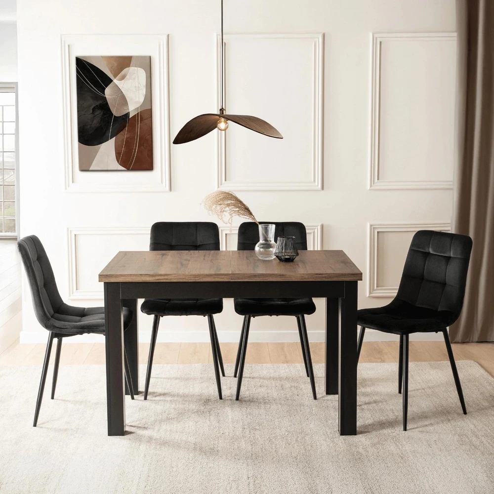 Mebel Elite Išskleidžiamas stalas, 120–160 cm, riešuto ir juodos spalvos