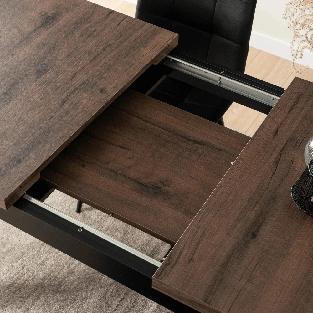Mebel Elite Išskleidžiamas stalas, 120–160 cm, riešuto ir juodos spalvos