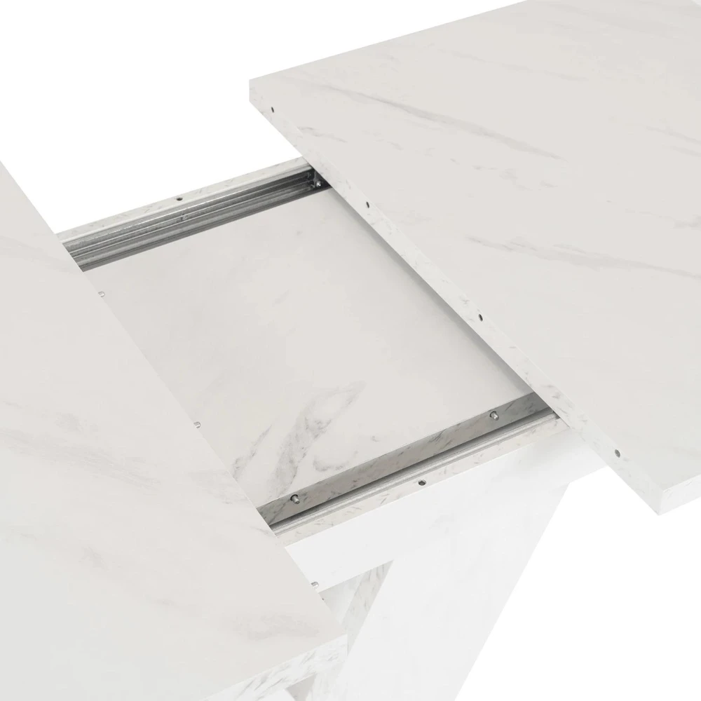 Mebel Elite Išskleidžiamas stalas, 120–160 cm, balto marmuro spalvos