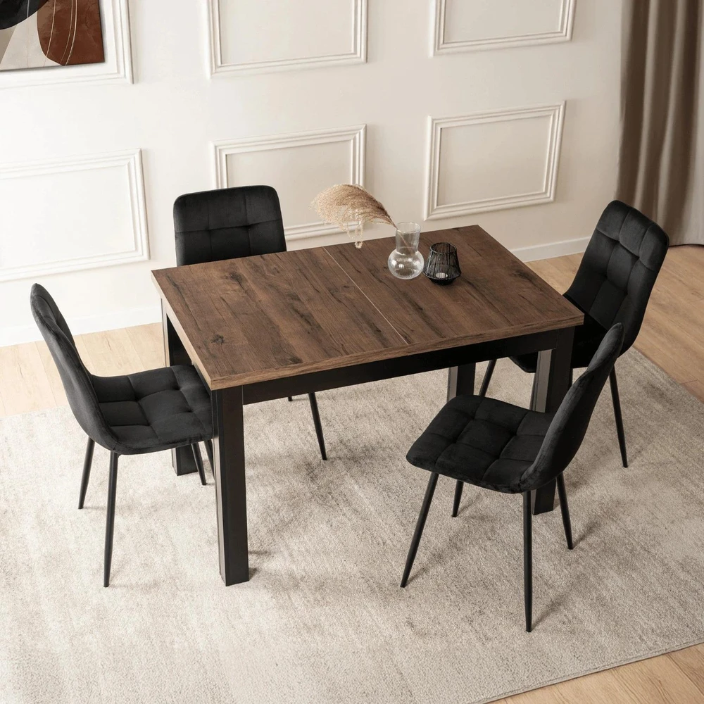 Mebel Elite Išskleidžiamas stalas, 120–160 cm, riešuto ir juodos spalvos