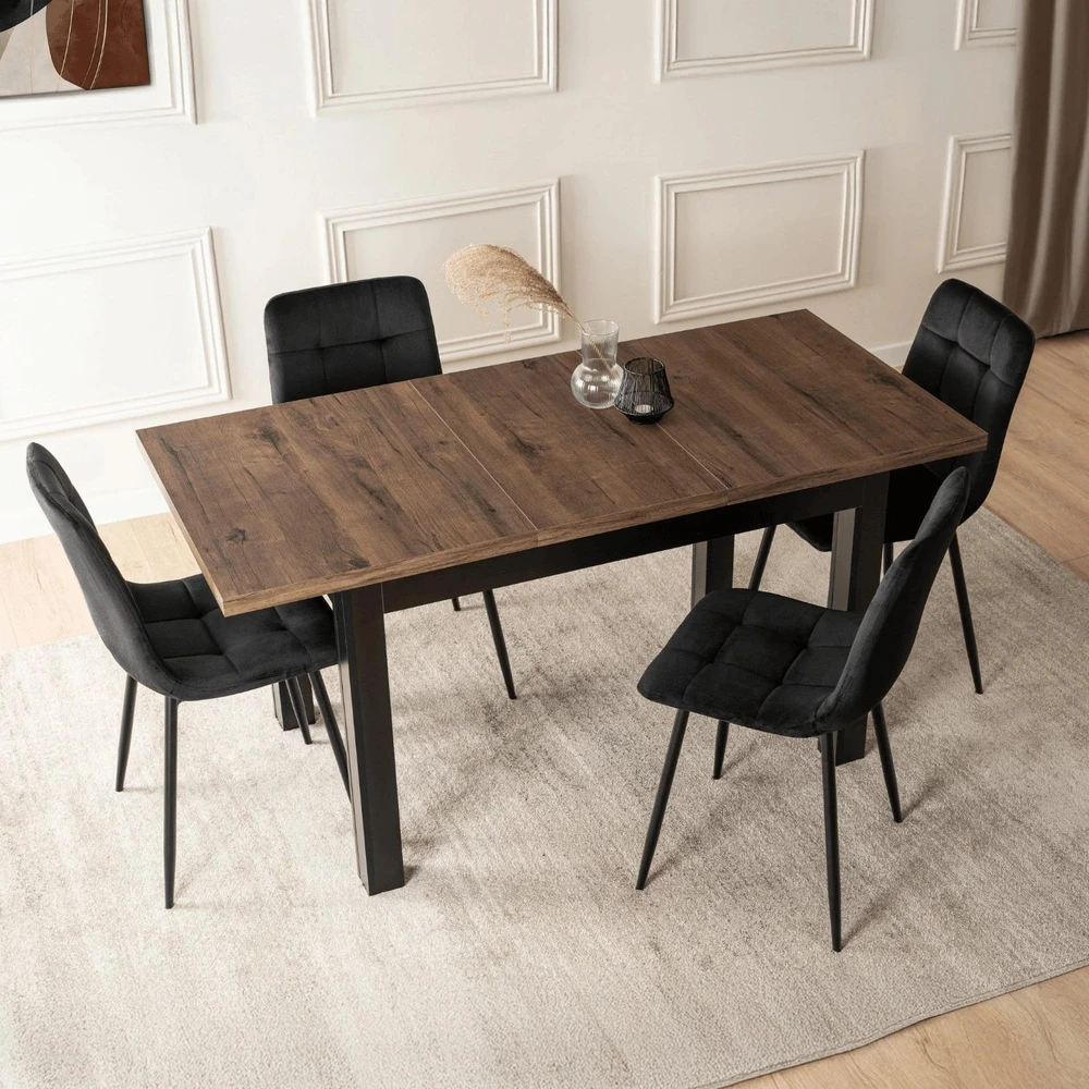 Mebel Elite Išskleidžiamas stalas, 120–160 cm, riešuto ir juodos spalvos