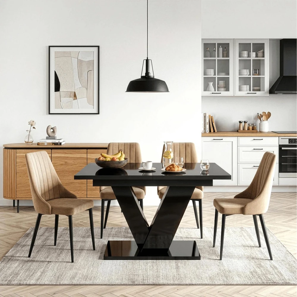Mebel Elite Išskleidžiamas stalas, 120–160 cm, juodas blizgus