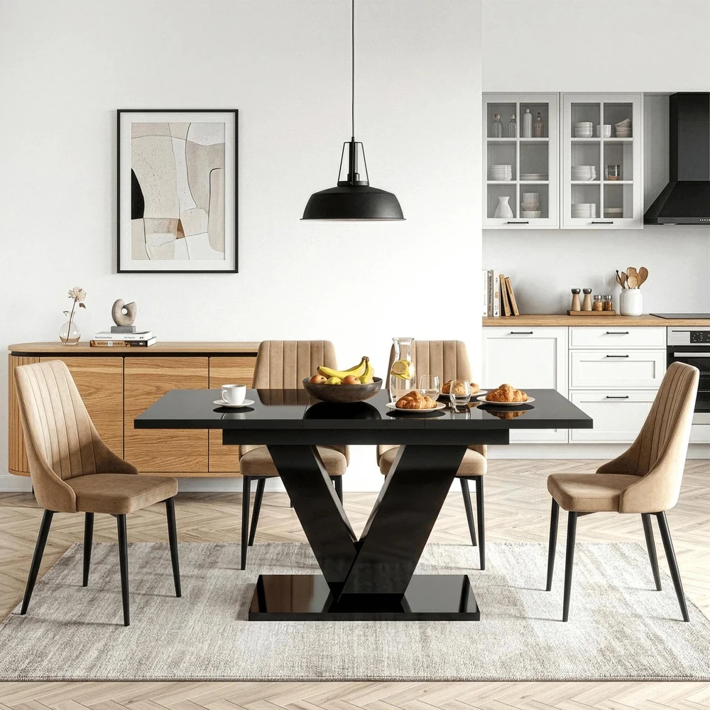 Mebel Elite Išskleidžiamas stalas, 120–160 cm, juodas blizgus