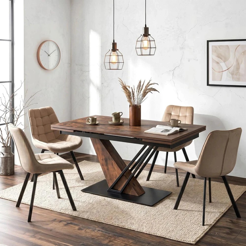 Mebel Elite Išskleidžiamas stalas, 160–220 × 90 cm, rustikinio ąžuolo ir juodos spalvos