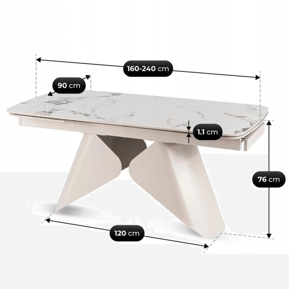 Mebel Elite Išskleidžiamas stalas, 160–240 cm, balto marmuro ir kašmyro spalvos