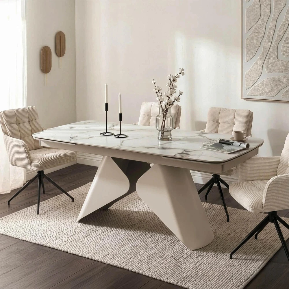 Mebel Elite Išskleidžiamas stalas, 160–240 cm, balto marmuro ir kašmyro spalvos