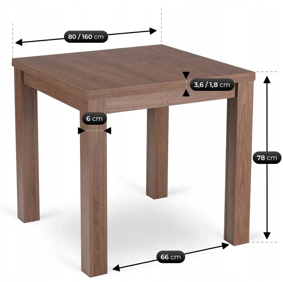 Mebel Elite Išskleidžiamas stalas, 80–160 cm, „Nicea“ riešuto spalvos