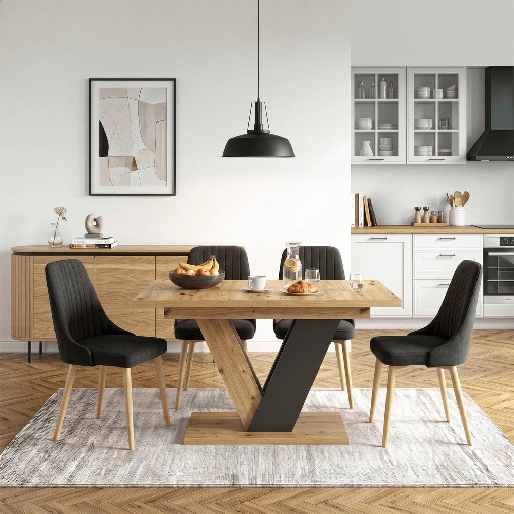 Mebel Elite Išskleidžiamas stalas CLARK, 120–160 cm, Artisan ąžuolo ir juodos spalvos
