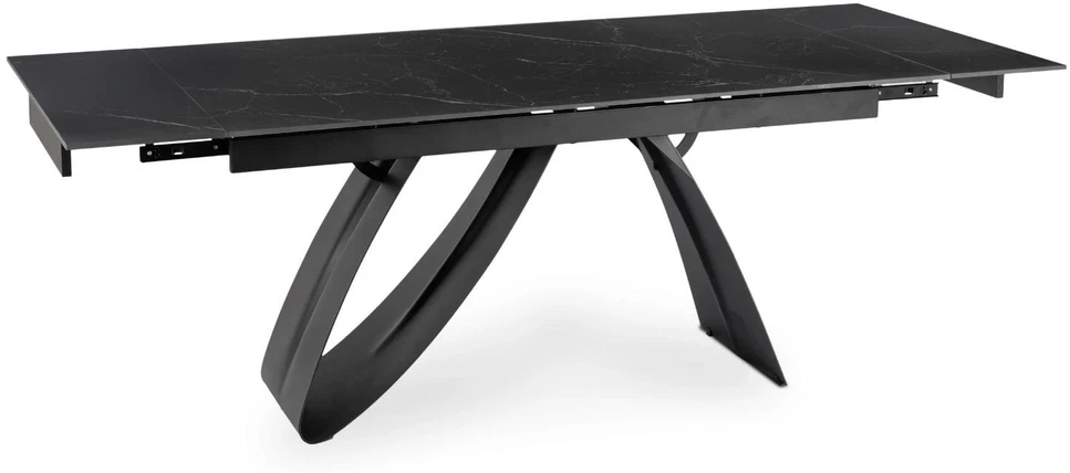 Mebel Elite Išskleidžiamas stalas DEVON, 160–220 cm, juodo marmuro / juodas