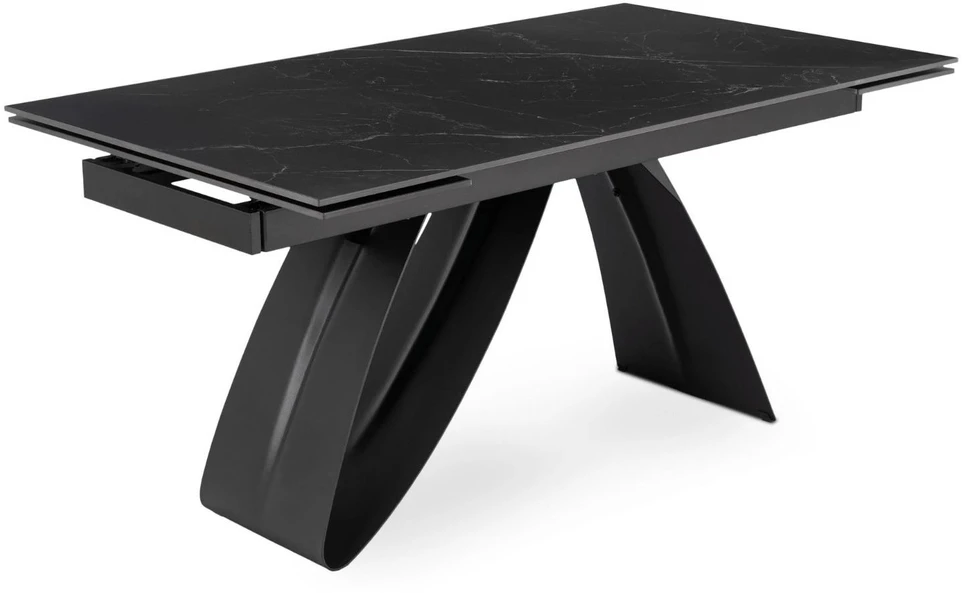Mebel Elite Išskleidžiamas stalas DEVON, 160–220 cm, juodo marmuro / juodas