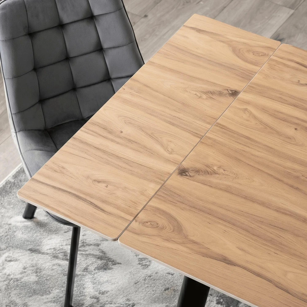 Mebel Elite Išskleidžiamas stalas LARES, keraminis stalviršis, 90–150 cm, ąžuolo ir juodos spalvos