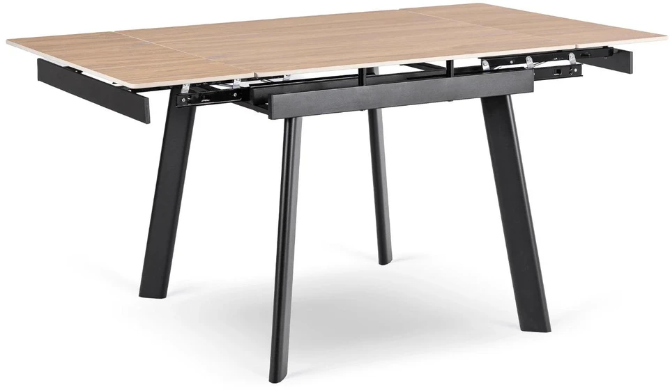 Mebel Elite Išskleidžiamas stalas LARES, keraminis stalviršis, 90–150 cm, ąžuolo ir juodos spalvos