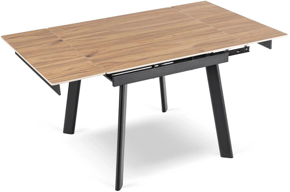 Mebel Elite Išskleidžiamas stalas LARES, keraminis stalviršis, 90–150 cm, ąžuolo ir juodos spalvos