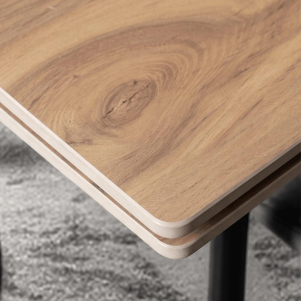 Mebel Elite Išskleidžiamas stalas LARES, keraminis stalviršis, 90–150 cm, ąžuolo ir juodos spalvos