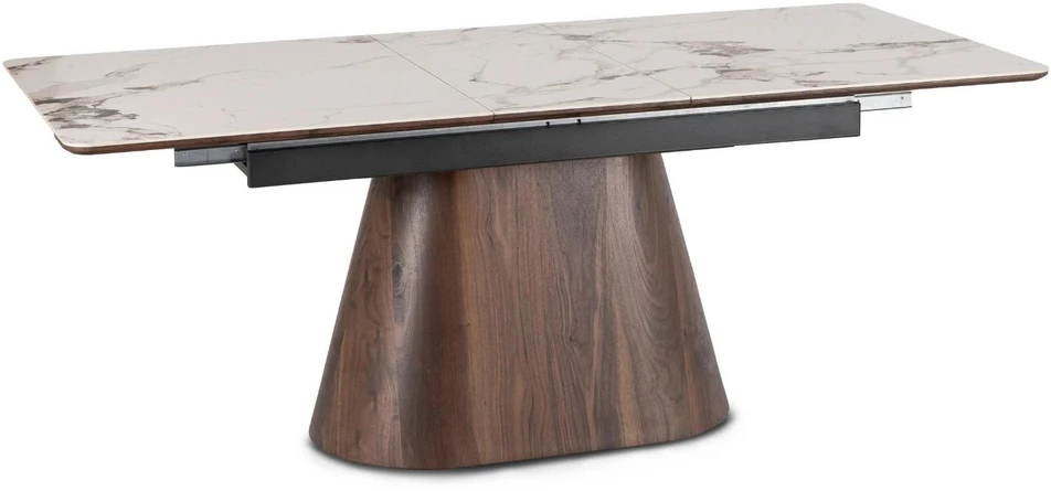 Mebel Elite Išskleidžiamas stalas LIZBONA, 160–200 cm, balto marmuro ir riešutmedžio spalvos