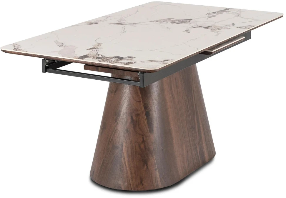 Mebel Elite Išskleidžiamas stalas LIZBONA, 160–200 cm, balto marmuro ir riešutmedžio spalvos