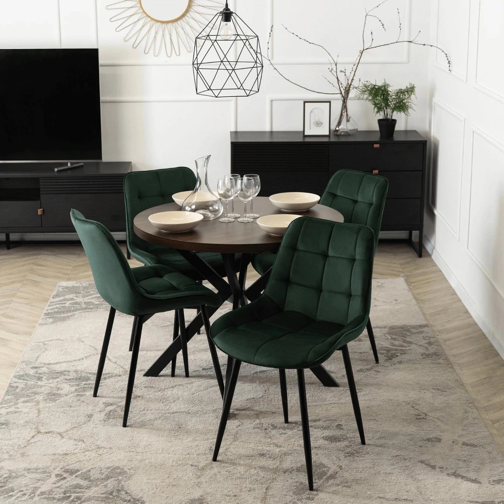Mebel Elite Išskleidžiamas stalas LUGO, Ø 90 cm, ilgis išskleidus 190 cm, riešuto ir juodos spalvos