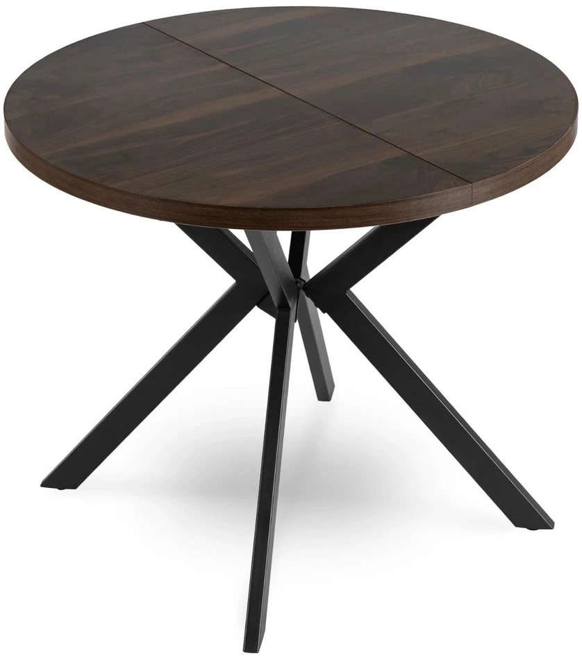 Mebel Elite Išskleidžiamas stalas LUGO, Ø 90 cm, ilgis išskleidus 190 cm, riešuto ir juodos spalvos