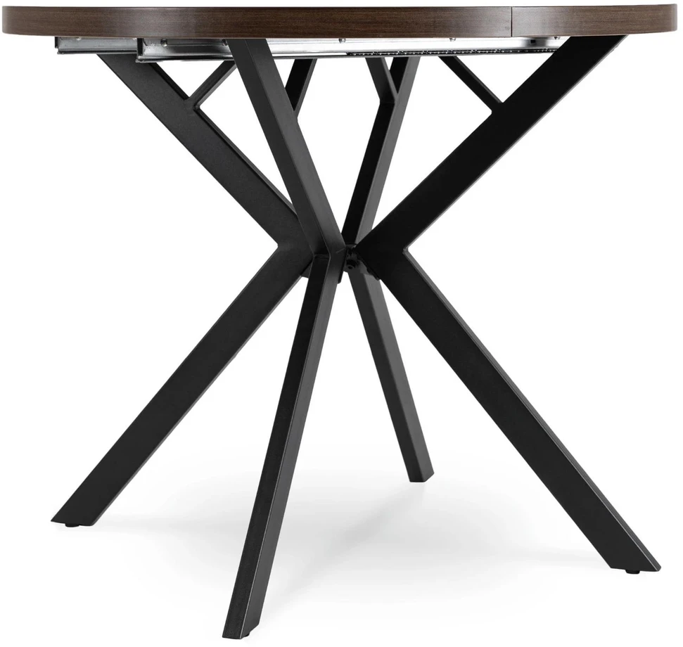 Mebel Elite Išskleidžiamas stalas LUGO, Ø 90 cm, ilgis išskleidus 190 cm, riešuto ir juodos spalvos