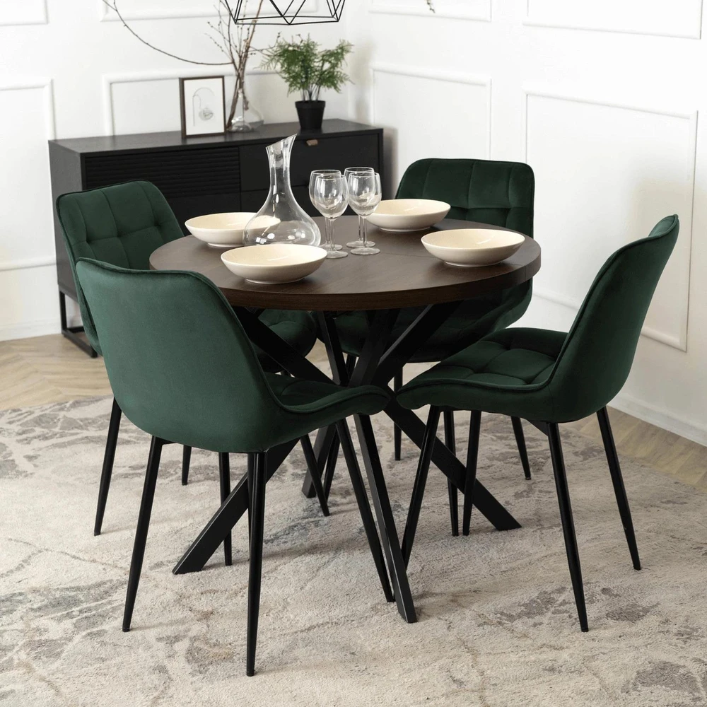 Mebel Elite Išskleidžiamas stalas LUGO, Ø 90 cm, ilgis išskleidus 190 cm, riešuto ir juodos spalvos