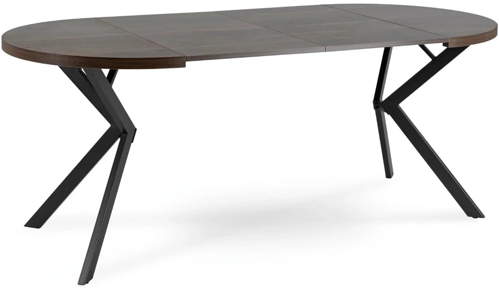 Mebel Elite Išskleidžiamas stalas LUGO, Ø 90 cm, ilgis išskleidus 190 cm, riešuto ir juodos spalvos