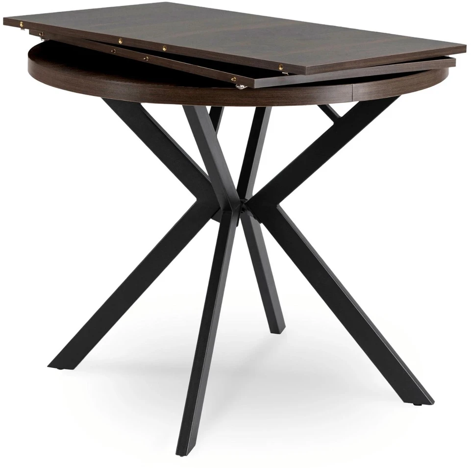 Mebel Elite Išskleidžiamas stalas LUGO, Ø 90 cm, ilgis išskleidus 190 cm, riešuto ir juodos spalvos
