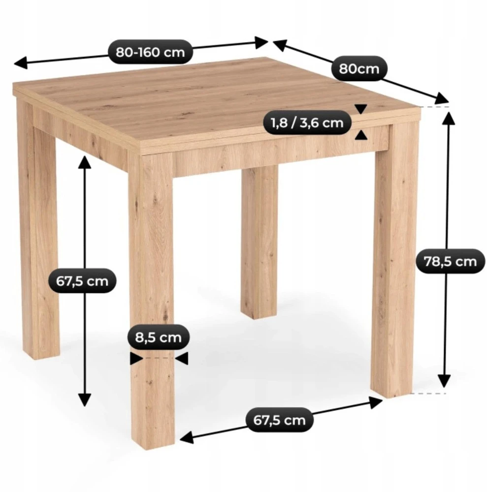 Mebel Elite Išskleidžiamas stalas MAX, 80–160 cm, artisan ąžuolo spalvos
