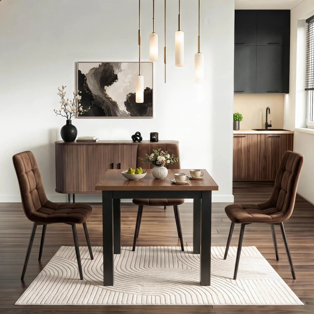 Mebel Elite Išskleidžiamas stalas MAX, 80–160 cm, „Nicea“ riešutmedžio ir juodos spalvos
