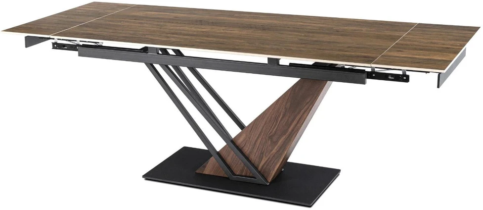 Mebel Elite Išskleidžiamas stalas REX, 160–220 cm, tamsiai rudas / juodas
