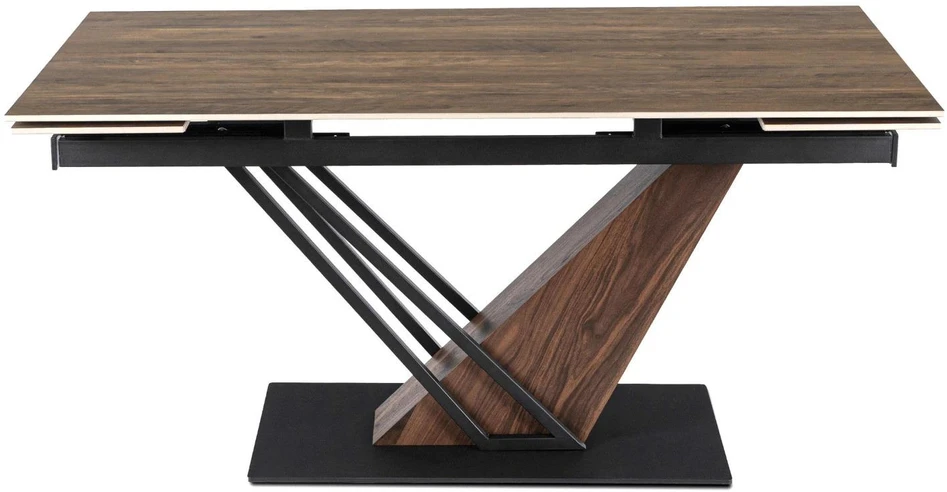 Mebel Elite Išskleidžiamas stalas REX, 160–220 cm, tamsiai rudas / juodas