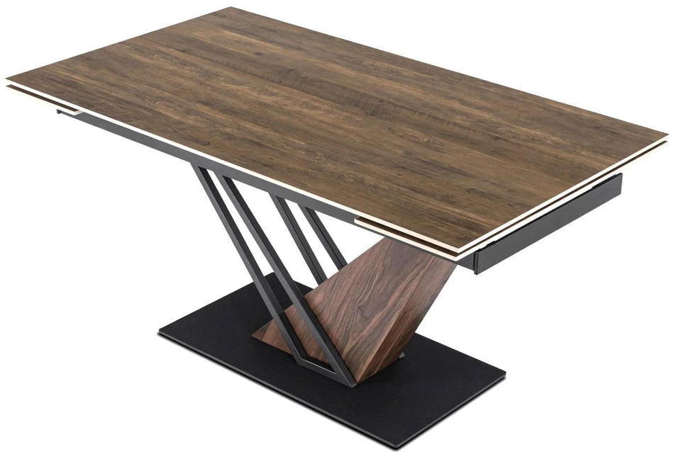Mebel Elite Išskleidžiamas stalas REX, 160–220 cm, tamsiai rudas / juodas