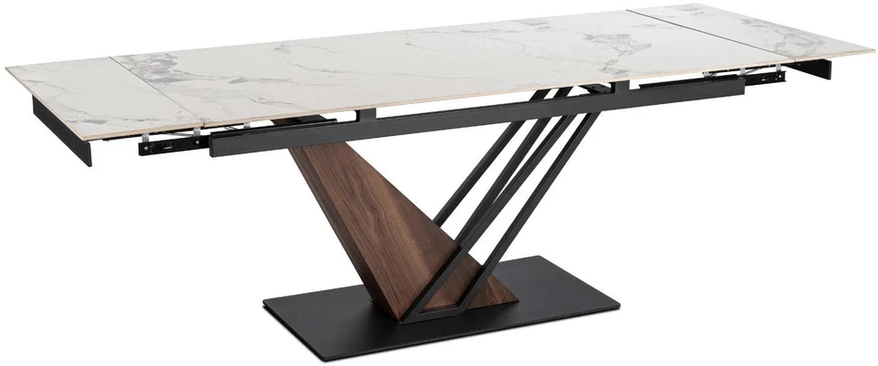 Mebel Elite Išskleidžiamas stalas REX 2, 180–240 cm, balto marmuro / riešuto spalvos