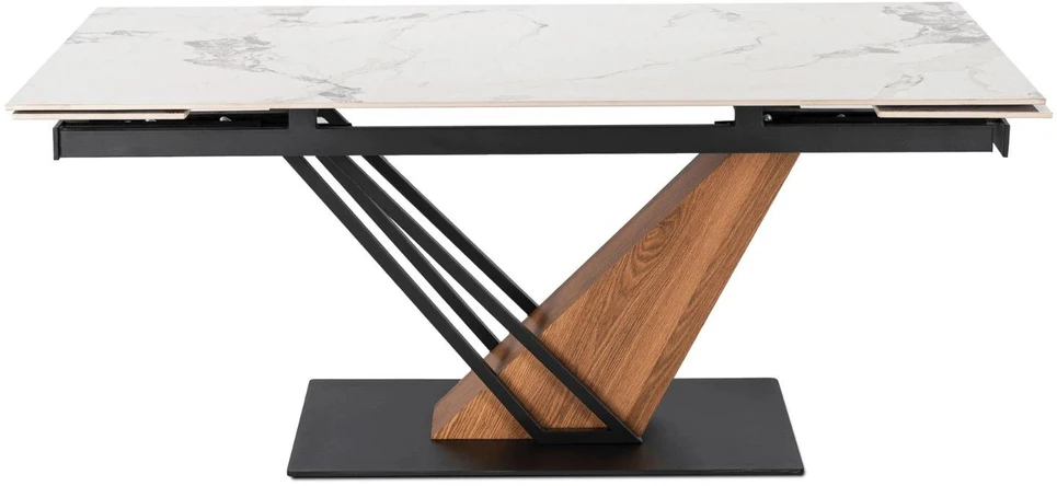 Mebel Elite Išskleidžiamas stalas REX 2, 180–240 cm, balto marmuro ir ąžuolo spalvos