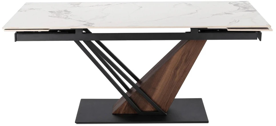 Mebel Elite Išskleidžiamas stalas REX 2, 180–240 cm, balto marmuro / riešuto spalvos