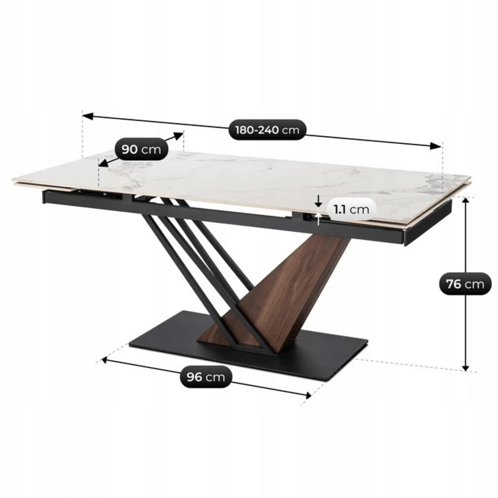Mebel Elite Išskleidžiamas stalas REX 2, 180–240 cm, balto marmuro / riešuto spalvos