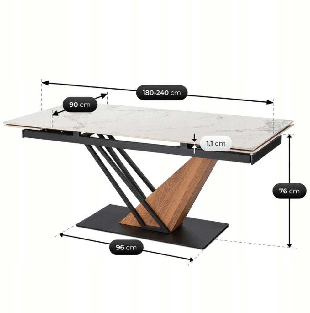 Mebel Elite Išskleidžiamas stalas REX 2, 180–240 cm, balto marmuro ir ąžuolo spalvos