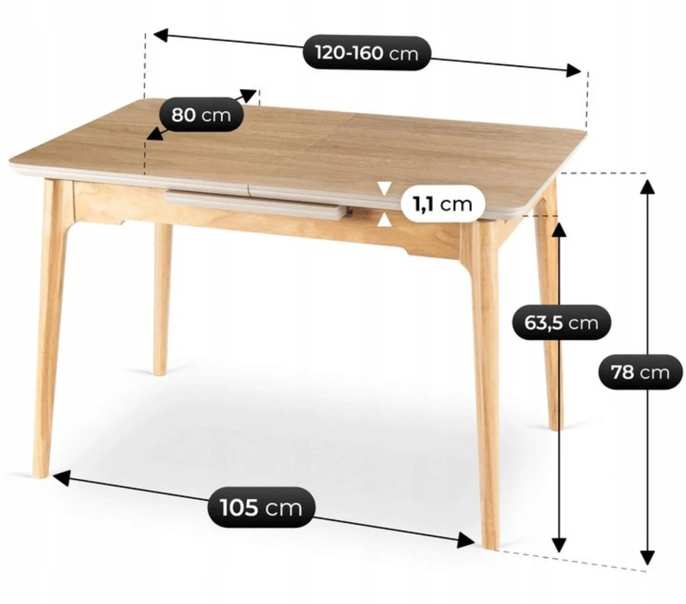 Mebel Elite Išskleidžiamas stalas SAMER, keraminis stalviršis, 120–160 cm, auksinio ąžuolo spalvos