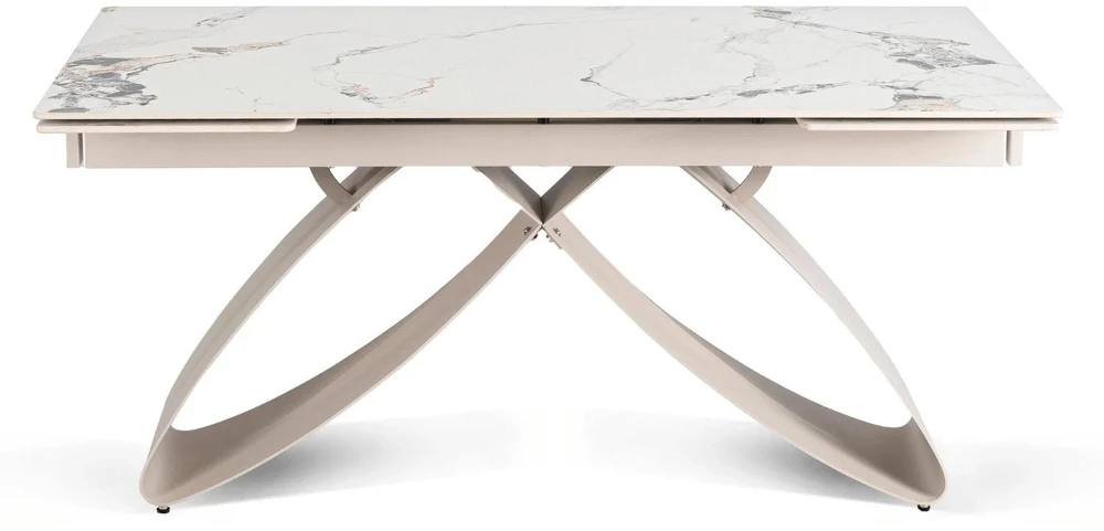 Mebel Elite Išskleidžiamas stalas su keraminiu stalviršiu, 160–240 × 160 cm, balto marmuro ir kašmyro spalvų