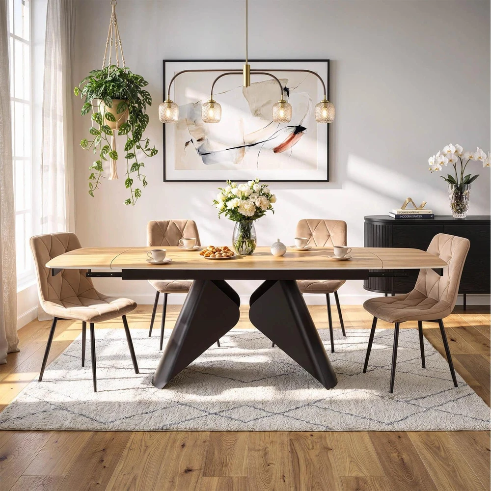Mebel Elite Išskleidžiamas stalas su keraminiu stalviršiu, 160–240 cm, aukso ąžuolo / juodas