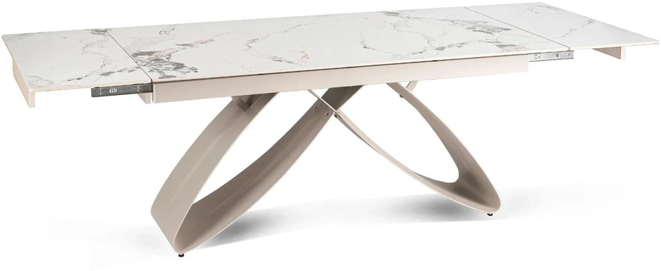 Mebel Elite Išskleidžiamas stalas su keraminiu stalviršiu, 160–240 × 160 cm, balto marmuro ir kašmyro spalvų