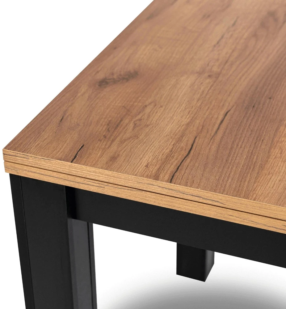 Mebel Elite Išskleidžiamas stalo ir 6 kėdžių komplektas, 80 × 80 cm, ąžuolo „Craft“ ir juodos spalvos