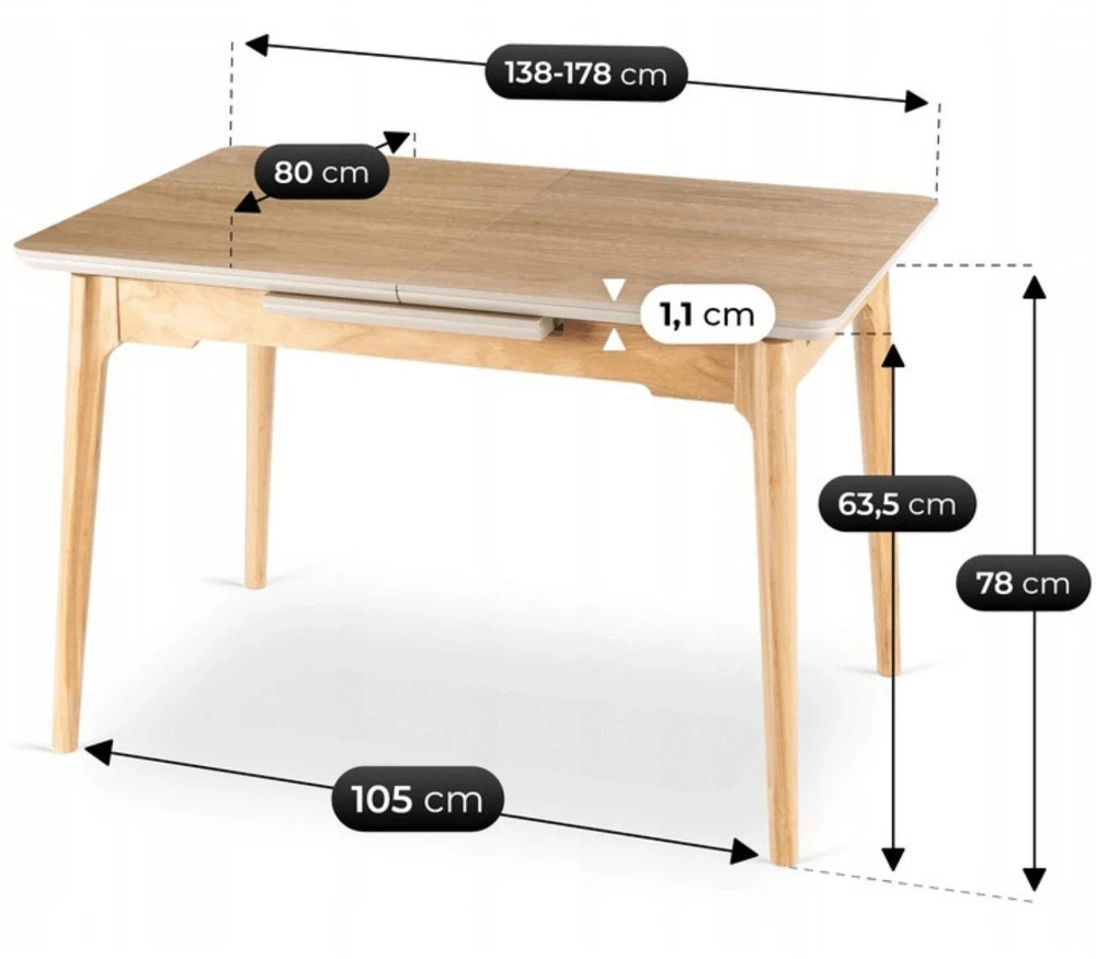 Mebel Elite Išskleidžiamas valgomojo stalas SAMER, 138–178 × 80 cm, aukso ąžuolo spalvos