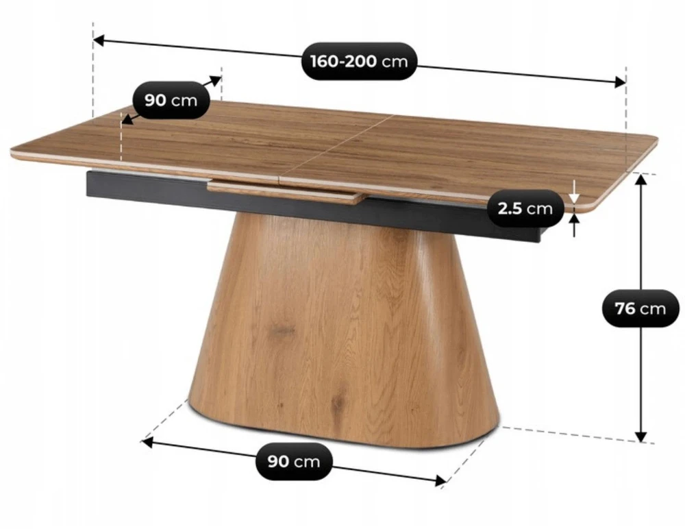 Mebel Elite Išskleidžiamasis stalas su keraminiu stalviršiu, 160–200 × 90 cm